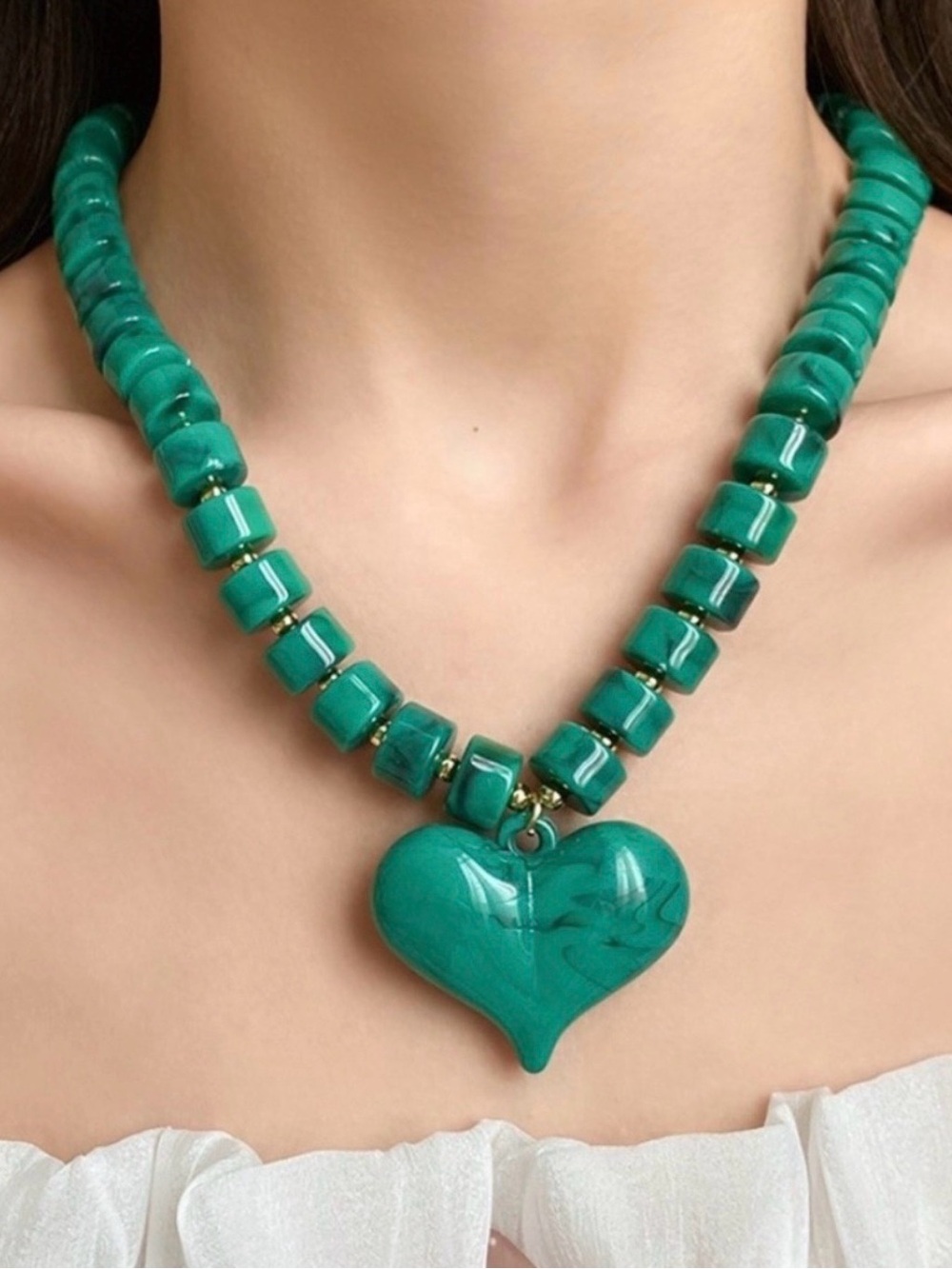 Green Heart Bead Choker
Necklace Summer Gift